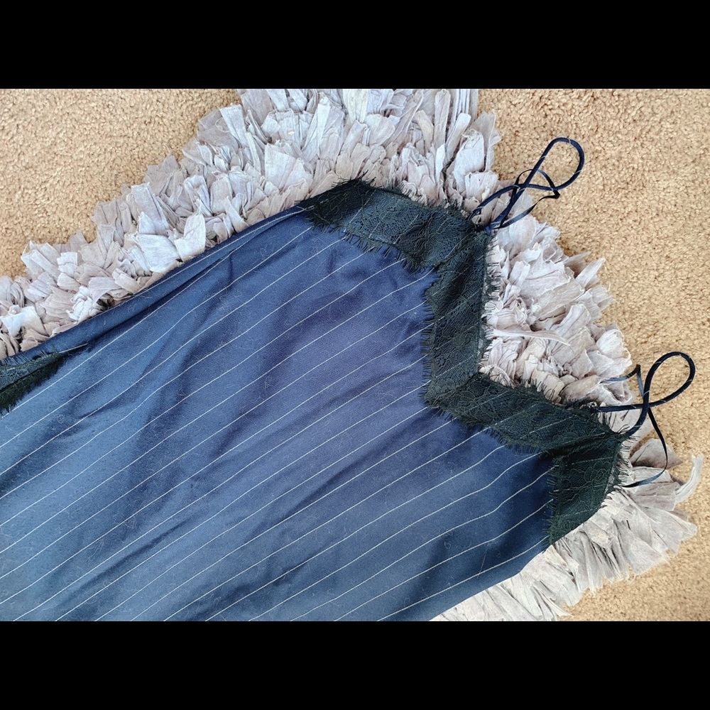 Navy striped lace detail slip dress